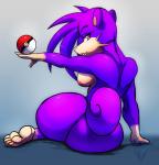 anthro big_butt breasts butt curvy_figure feet female fur holding_object holding_pokeball huge_butt looking_back nipples nude pokeball pokemorph purple_body purple_fur side_boob smile solo standard_pokeball thick_thighs voluptuous jeffron nintendo pok'eventure pokemon fan_character franny_(jeffron) generation_1_pokemon mammal pokemon_(species) rattata rodent 2018 absurd_res hi_res