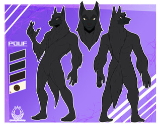 anthro dark_body dark_fur fur looking_at_viewer male plantigrade solo jhon_higashi pouf_(character) canid canine canis mammal wolf 5:4 absurd_res hi_res model_sheet