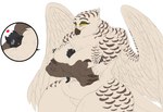 2022 anthro avian beak between_breasts big_breasts bird body_between_breasts breasts brown_beak brown_body brown_claws brown_eyelids brown_feathers canid canine claws duo feathers female female_anthro heartman98 hi_res horned_owl hug male male/female male_anthro mammal micro micro_between_breasts nude nude_anthro nude_female owl simple_background snowy_owl snowy_owl_(unknown12x) talon_hands true_owl unknown12x white_background white_body white_feathers yellow_eyes yellow_sclera