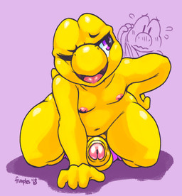 anthro balls bedroom_eyes belly big_penis eyelashes femboy foreskin genitals half-closed_eyes hand_on_hip humanoid_genitalia humanoid_penis kneeling leaning leaning_forward long_eyelashes looking_back love_handles male moobs narrowed_eyes nipples one_eye_closed open_mouth open_smile partially_retracted_foreskin penis presenting purple_eyes scales seductive shell-less slightly_chubby smile solo thick_thighs wink yellow_body yellow_scales frumples mario_bros nintendo koopa koopa_troopa reptile scalie 2018 digital_media_(artwork)