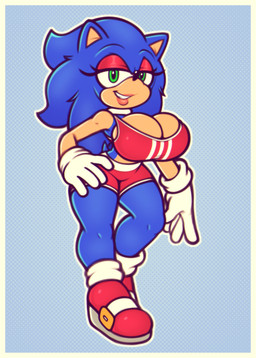 anthro big_breasts breasts crossgender eyelashes eyeshadow female hand_on_hip lipstick long_eyelashes looking_at_viewer makeup mtf_crossgender red_eyeshadow red_lipstick smile smiling_at_viewer solo sportswear thick_thighs cocomania sega sonic_the_hedgehog_(series) sonic_the_hedgehog eulipotyphlan hedgehog mammal absurd_res hi_res