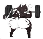 anthro anus barbell big_breasts big_butt breasts butt crouching exercise female genitals hair hair_over_eye huge_butt looking_back muscular muscular_female one_eye_obstructed pussy raised_tail rear_view red_eyes simple_background solo tail thick_thighs weightlifting white_background workout zetaskully nilani_(pocket-sand) felid mammal pantherine tiger