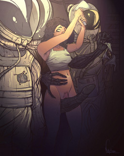 axe black_hair black_penis breasts butt clothed clothing duo erection female from_behind_position genitals hair human_on_humanoid interspecies male male/female melee_weapon not_furry panties partially_clothed penis pubes sex skimpy thigh_sex torn_clothing underwear vulva weapon noctualis_(hf) alien_(franchise) ellen_ripley alien human humanoid mammal xenomorph 2015 4:5 hi_res signature