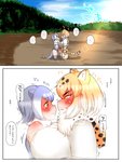 3:4 animal_humanoid asian_small-clawed_otter_(kemono_friends) big_breasts big_penis biped blonde_hair blush bottomwear breast_size_difference breasts brown_eyes clothed clothing comic crossgender day dialogue duo erection eye_contact felid felid_humanoid female ftg_crossgender fti_crossgender genitals glistening glistening_hair grass grey_hair gynomorph gynomorph/female hair heart_symbol hi_res huge_breasts humanoid humanoid_genitalia humanoid_on_humanoid humanoid_penis intersex intersex/female jaguar_(kemono_friends) jaguar_humanoid japanese_text kemono_friends legwear light light_body light_skin looking_at_another looking_at_partner mammal mammal_humanoid markings multicolored_hair multicolored_tail mustelid mustelid_humanoid narrowed_eyes neck_tuft nibe.a otter otter_humanoid outside pantherine pantherine_humanoid partially_submerged penis plant romantic romantic_couple shirt short_hair side_view skirt sky smile sound_effects spots spotted_markings standing sunlight tail tail_under_skirt text thigh_highs thought_bubble topwear translation_request tuft vein veiny_penis white_clothing white_hair white_shirt white_topwear yellow_eyes