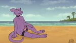 anthro beach erection horizon horn light looking_at_viewer male mouth_closed nude palm_tree paws plant sand sea sitting sky skyscape solo sunlight tail tree water komododrogon zephyr_(komododrogon) kobold scalie hi_res