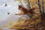 4_toes amber_eyes day detailed_background feathered_wings feathers feet feral forest grass group open_mouth outside paws plant smile teeth toes tongue tree wings alsares avian bird canid canine canis mammal wolf 2022 digital_media_(artwork) digital_painting_(artwork) painting_(artwork)