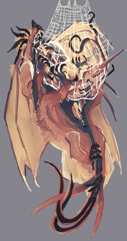 4_fingers 6_legs big_clitoris black_body_markings black_horn bodily_fluids bound claws clitoris cum cum_in_vagina cum_inside duo erection fangs feathers feet feral feral_on_feral fingers fishing_net forked_tail genital_fluids genitals grey_background herm horn intersex intersex/male larger_intersex leaking_cum looking_pleasured male maleherm membrane_(anatomy) membranous_wings muzzle_(object) muzzled net penis questionable_consent red_body sex simple_background size_difference smaller_male suspension tail teeth three-quarter_view toe_claws unusual_anatomy unusual_tail wings yellow_body yellow_feathers yellow_wings anonymous_artist mythology nameless_character dragon mythological_creature mythological_scalie scalie 2026 digital_media_(artwork) digital_painting_(artwork) hi_res painting_(artwork)