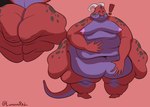 anthro belly belly_overhang big_belly big_butt blue_body blue_scales breasts butt cellulite fat_rolls female horn huge_belly huge_butt huge_hips hyper hyper_hips morbidly_obese non-mammal_breasts nude obese overweight red_body red_scales scales solo spots thick_thighs wide_hips luminared kobold scalie hi_res