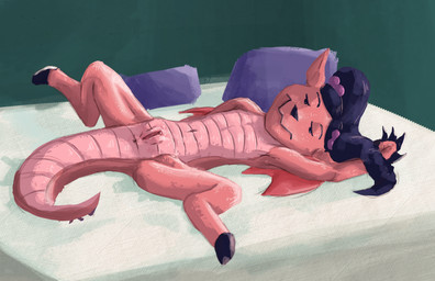 anthro anus bed detailed_background female furniture genitals inside loli looking_at_viewer lying membrane_(anatomy) membranous_wings navel non-mammal_vulva nude on_back on_bed pigtails pillow presenting solo spread_legs spreading tail vulva wings young young_anthro floaff american_dragon:_jake_long disney mythology haley_long dragon lizard mythological_creature mythological_scalie reptile scalie hi_res source_request unavailable_at_source