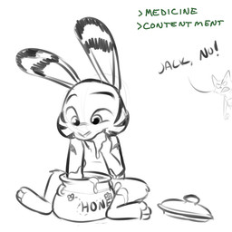 ambiguous_gender anthro cheek_tuft dialogue duo ear_markings eating facial_markings facial_tuft food fur fur_markings head_markings honey_(food) knee_tuft leg_tuft markings nude simple_background solo_focus text tuft white_background ittybittykittytittys disney zootopia jack_savage skye_(zootopia) canid canine fox hare lagomorph leporid mammal 1:1 2018 english_text