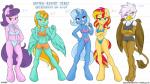 anthro anthrofied beak blonde_hair blue_eyes bra breasts chart cleavage clothed clothing feathered_wings feathers female group hair height_chart horn multicolored_hair navel panties purple_eyes purple_hair red_hair size_chart standing tail text two_tone_hair underwear wings yellow_eyes ambris equestria_girls friendship_is_magic hasbro my_little_pony mythology gilda_(mlp) lightning_dust_(mlp) sunset_shimmer_(eg) suri_polomare_(mlp) trixie_(mlp) avian earth_pony equid equine gryphon horse mammal mythological_avian mythological_creature mythological_equine pegasus pony unicorn 2014 absurd_res english_text hi_res