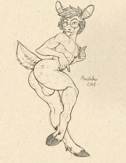 5_fingers anthro backsack balls biped cloven_hooves dewclaw_hooves ear_piercing eyebrows eyewear eyewear_only feet femboy fingers genitals glasses glasses_only heart_symbol hooves inner_ear_fluff looking_at_viewer male nude nude_anthro nude_male on_one_leg piercing pose round_glasses scut_tail short_tail standing tail tongue tongue_out tuft twunk wearing_glasses richard_foley dallas_(gingersnaps) deer mammal 2024 dated hi_res monochrome sepia