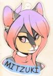 anthro clothing female fur gradient_hair grey_body grey_fur hair multicolored_eyes multicolored_hair pink_body pink_eyes pink_fur pink_hair pink_nose purple_body purple_eyes purple_fur purple_hair solo tan_body tan_fur two_tone_hair freeze-pop88 domestic_cat felid feline felis mammal headshot_portrait hi_res portrait traditional_media_(artwork)