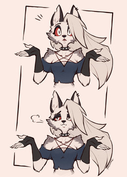 air_puff anthro bare_shoulders big_eyes big_hair biped black_claws black_eyelids blue_clothing blue_shirt blue_topwear border claws clothed clothing collar collarbone ear_piercing ear_ring eyebrows female fingerless_gloves fur furgonomic_piercing furgonomics gloves grey_body grey_fur grey_hair hair handwear long_hair midriff multiple_poses notched_ear open_mouth piercing pointy_ears pose prick_ears red_sclera ring_piercing shirt simple_background solo spiked_collar spikes straight_hair teeth tongue topwear white_background white_body white_border white_eyes white_fur daarclaw hellaverse helluva_boss loona_(helluva_boss) canid canid_demon canine demon mammal 2025 absurd_res colored digital_drawing_(artwork) digital_media_(artwork) flat_colors half-length_portrait hi_res portrait signature