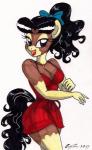 accessory anthro black_hair bow_(feature) bow_accessory bow_ribbon breasts brown_eyes centered_hair_bow cleavage clothed clothing dress eyelashes female hair hair_accessory hair_bow hair_ribbon half-closed_eyes narrowed_eyes ribbons solo wide_hips newyorkx3 hasbro my_little_pony crystal_(newyorkx3) fan_character equid equine horse mammal pony 2017 hi_res