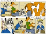 2002 aiden_harris anthro blue_clothing blue_shirt blue_topwear briefs butt butt_grab canid canine class closet_coon clothed clothing colin_young comic daydream dialogue digital_media_(artwork) duo_focus english_text fantasizing fox furgonomics green_clothing green_shirt green_topwear group halo hand_on_butt heart_symbol leafdog male male/male mammal nude procyonid raccoon red_fox shirt shoulder_devil sitting tail tail_clothing text tighty_whities topless topwear true_fox underwear white_briefs white_clothing white_underwear
