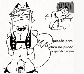 anal anal_penetration anthro balls big_breasts big_butt bikini bodily_fluids breasts butt clothing cum dominant dominant_female duo female female_penetrating female_penetrating_male forced genital_fluids genitals hat headgear headwear jewelry latex latex_bikini latex_clothing male male/female male_penetrated masochism necklace object_in_ass peak pegging penetration penis pubes rape satisfaction satisfied sex sex_toy sex_toy_in_ass sex_toy_insertion smile smiley_face spanish swimwear text tired toying_partner two-piece_swimsuit foxchen chen_(foxchen) fem_(foxchen) canid canine fox mammal spanish_text