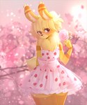 anthro bangs biped blonde_hair blush bow_dress cherry_blossom cherry_blossom_tree cherry_tree chest_tuft clothed clothing clothing_bow dress female flower fruit_tree hair holding_flower holding_object holding_rose layered_clothing outside pattern_clothing pattern_dress pink_clothing pink_dress plant prunus_(flower) rose_(flower) solo standing tree tuft valeria_fills strawberry_dress lagomorph leporid mammal rabbit 5:6 digital_media_(artwork) portrait shaded three-quarter_portrait