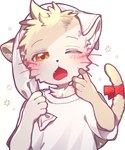 anthro blush blush_lines clothed clothing eyebrows fingers kemono male male_anthro one_eye_closed open_mouth shirt solo tail topwear towel young young_anthro young_male popokachip poka_(popokachip) domestic_cat felid feline felis mammal 5:6 hi_res