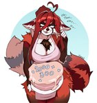 anthro apron apron_only breasts cake clothing dessert female food solo blackrabbitshone ailurid mammal red_panda absurd_res hi_res sketch