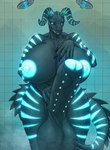 anthro areola balls big_balls big_penis breasts erection foreskin frenum_ladder frenum_piercing genital_piercing genitals glans glowing glowing_areola glowing_eyes glowing_genitalia glowing_glans glowing_nipples glowing_penis glowing_stripes herm horn huge_balls huge_penis humanoid_genitalia humanoid_penis hyper hyper_balls hyper_genitalia hyper_penis intersex ladder_piercing nipple_piercing nipples penis penis_piercing piercing shower solo steam stripes thick_thighs vein veiny_penis wide_hips shybird fallout microsoft deathclaw scalie absurd_res hi_res