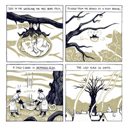 4_panel_comic ambiguous_gender anthro barefoot biped birth border branch catching curled_up emanata exclamation_point feet fetal_pose grass group landscape leaf neonate on_roof onomatopoeia plant pop_(sound_effect) rooftop simple_background smoke solo sound_effects text tree trio umbilical_cord white_background white_border wind young goblinstunts domestic_cat felid feline felis mammal comic english_text hi_res