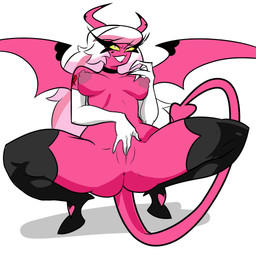 2_horns 4_fingers anus areola arm_tattoo armwear bat_wings big_areola boots breasts bubble_butt butt butt_from_the_front choker clothing crouching curvy_figure elbow_gloves eyelashes female fingers footwear genitals gloves hair handwear heart_tattoo high_heeled_boots high_heels highlights_(coloring) horn huge_areola jewelry legwear long_eyelashes long_hair long_tail medium_breasts membrane_(anatomy) membranous_wings mostly_nude mostly_nude_female mostly_nude_humanoid multicolored_hair necklace nipples not_furry pink_body pink_eyes pink_hair pink_highlights pink_skin plump_labia puffy_nipples shoes simple_background smile solo spade_tail spread_legs spreading tail tattoo thick_thighs thigh_boots thigh_highs two_tone_hair voluptuous voluptuous_female voluptuous_humanoid vulva white_armwear white_background white_clothing white_elbow_gloves white_gloves white_hair white_handwear wide_hipped_female wide_hipped_humanoid wide_hips wings yellow_sclera aptom7747 hellaverse helluva_boss verosika_mayday demon demon_humanoid horned_humanoid humanoid succubus tailed_humanoid 1:1 2026 absurd_res digital_drawing_(artwork) digital_media_(artwork) hi_res