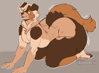 all_fours anthro big_butt butt emanata femboy fur huge_butt hyper hyper_butt kneeling male nude solo tail tan_body tan_fur thick_thighs tongue tongue_out wide_hips yellow_eyes cafeaubandage gaia_(deadzgaia) canid canine canis domestic_dog mammal