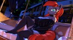 anthro blue_eyes breasts cleavage clothed clothing eyebrows eyewear female fingerless_gloves glasses gloves hair handwear legwear orange_hair orange_tail solo stockings sweater tail topwear anthroponiessfm hasbro my_little_pony fan_character grem_(neo_tempest) bat_pony equid mammal 16:9 3d_(artwork) digital_media_(artwork) hi_res widescreen
