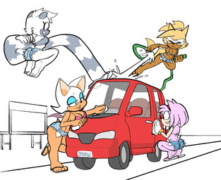 5_toes anthro barefoot bottomwear breasts butt car car_wash cleavage clothed clothing daisy_dukes denim denim_bottomwear denim_clothing denim_shorts feet female female_anthro flip_flops footwear group hose hotpants humanoid_feet plantigrade sandals shoes shorts skimpy soles toes vehicle anonymous_artist unknown_artist idw_publishing sega sonic_the_hedgehog_(comics) sonic_the_hedgehog_(idw) sonic_the_hedgehog_(series) amy_rose rouge_the_bat tangle_the_lemur whisper_the_wolf bat canid canine canis eulipotyphlan hedgehog lemur mammal primate ring-tailed_lemur strepsirrhine wolf