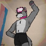 anthro armpit_fetish clothing collar colored_nails gold_(metal) gold_jewelry hair highlights_(coloring) jewelry male nails pink_hair shirtless solo underwear chazthewolf zach_(chazthewolf) canid canine canis mammal wolf 1:1