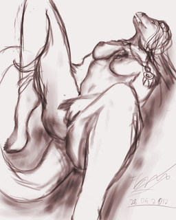 anthro breasts female genitals masturbation nipples non-mammal_breasts non-mammal_nipples nude solo tail vaginal vaginal_masturbation vulva whiskered_gentelman lizard reptile scalie 2012 4:5 dated hi_res monochrome