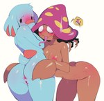 absurd_res anthro anthrofied anus blue_body blush breasts brown_body duo female female/female generation_1_pokemon generation_2_pokemon genitals hi_res niniidawns nintendo nipples parasect phanpy pokemon pokemon_(species) pussy simple_background tongue tongue_out