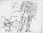 anthro big_ears breasts clothed clothing ear_piercing female group looking_at_viewer non-mammal_breasts nude panties piercing skimpy standing tail underwear james_m_hardiman desiree_(jmh) onika treska alien asar khet lizard reptile scalie 2006 greyscale monochrome