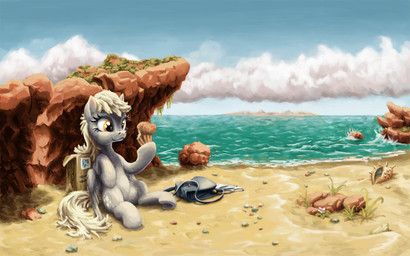 beach bite blonde_hair box cloud container cutie_mark detailed_background eating envelope eyelashes feathered_wings feathers female feral flower food grass grey_body grey_feathers hair holding_food holding_object hooves island leaning leaning_backward mailbag muffin package plant puffed_cheeks rock sand satchel sea seashell seaside shell sitting sky solo underhoof water wings yellow_eyes da-exile friendship_is_magic hasbro my_little_pony mythology derpy_hooves_(mlp) equid equine mammal mythological_creature mythological_equine pegasus 16:10 2016 detailed hi_res wallpaper widescreen