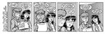 anthro brave_new_world_(style_wager) breasts clothed clothing comic dialogue duo elevator english_text eyewear felid female fur glasses hair human jaque_smith leona_pryde lion mammal monochrome necktie pantherine style_wager text