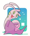 ambiguous_gender antennae_(anatomy) blue_background feral gastropod_shell green_eyes legless looking_at_viewer mollusk_shell multicolored_body on_ground open_mouth purple_body purple_skin shell simple_background simple_eyes solo two_tone_body white_background chaba nintendo pokemon generation_6_pokemon pokemon_(species) sliggoo 5:6 hi_res shaded