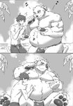 anthro beach blush bottomwear bulge clothing curry duo male male/male overweight overweight_male pawpads seaside shorts size_difference speedo swimwear suzuapi2 lifewonders tokyo_afterschool_summoners leib_(tas) protagonist_(tas) twink_protagonist_(tas) bear human mammal polar_bear ursine monochrome