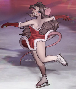 anthro biped blush breasts clothed clothed_anthro clothed_female clothing eyelashes female fingers freckled_face freckles fur hair holidays long_eyelashes looking_at_viewer small_breasts smile solo standing tail teeth lentilghost christmas ashe_frost_(lentilghost) mammal mouse murid murine rodent 2025 digital_drawing_(artwork) digital_media_(artwork) hi_res