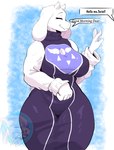 anthro big_breasts breasts clothed clothing delta_rune_(emblem) dialogue eyes_closed female fully_clothed fur horn long_ears robe solo speech_bubble symbol symbol_on_clothing thick_thighs white_body white_fur emmet_twunks undertale undertale_(series) toriel boss_monster_(undertale) bovid caprine goat mammal 2024 absurd_res hi_res