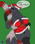 anthro candy candy_cane christmas_clothing christmas_headwear clothing costume dessert female food giant_candy giant_food hat headgear headwear holiday_message holidays leggings legwear santa_costume santa_hat scar solo text di4ablo christmas canid canine canis mammal wolf english_text