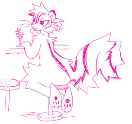 alcohol anthro bar beverage big_tail buckteeth cocktail cocktail_glass container cup drinking_glass female female_anthro furniture glass glass_container glass_cup hair ponytail sitting sitting_on_stool solo stool tail teeth thorn_paw chipmunk ground_squirrel mammal rodent sciurid 2025 digital_drawing_(artwork) digital_media_(artwork) full-length_portrait hi_res monochrome pink_and_white portrait sketch
