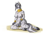 2020 akweer anthro anthrofied big_breasts blue_eyes breasts digital_media_(artwork) ear_piercing ear_ring equid equine female fingers friendship_is_magic gold_(metal) grey_body grey_nipples grey_stripes hair hasbro hi_res hooves humanoid_hands jewelry mammal my_little_pony necklace nipple_piercing nipples piercing ring_piercing short_hair simple_background solo striped_body stripes white_background zebra zecora_(mlp)