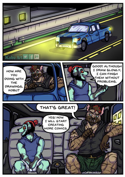 anthro armpit_hair beard black_body black_fur black_hair blue_body blue_fur body_hair brown_body brown_fur brown_hair car car_interior clothed clothed_anthro clothed_male clothing defined_muscles dialogue driving_car duo facial_hair facial_piercing fangs fully_clothed fully_clothed_anthro fully_clothed_male fur goatee green_eyes hair horn jewelry male mane multicolored_hair muscular muscular_anthro muscular_male necklace nose_piercing notched_ear overweight overweight_male piercing red_hair red_sclera road septum_piercing slightly_chubby slightly_chubby_male speech_bubble striped_body stripes teeth text tied_hair two_tone_hair vehicle yellow_eyes kobu_art graffyeen kobu border_collie canid canine canis collie domestic_dog herding_dog hyena mammal pastoral_dog sheepdog striped_hyena 2021 artist_name comic english_text hi_res