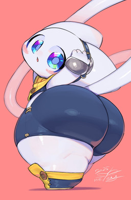 ambiguous_gender anthro big_butt big_eyes biped blue_eyes blush bottomwear butt clothed clothing fingers glistening glistening_eyes looking_at_viewer metal_ring open_mouth shorts shortstack simple_background solo tail thick_thighs tight_bottomwear tight_clothing tight_shorts white_body white_fingers white_tail wide_hips keyhat_tk10 tiril felid feline felis mammal 2025 dated digital_media_(artwork) hi_res signature