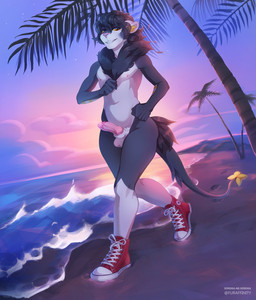 animal_genitalia animal_penis anthro anthrofied balls beach biped canine_genitalia canine_penis clothing detailed_background erection fist footwear footwear_only fur genitals grey_body grey_fur hair knot looking_at_viewer male mostly_nude navel nipples outside palm_tree penis plant pokemorph sea seaside sheath shoes shoes_only smile solo sunset teeth tree water white_body white_fur soroka-ne-soroka nintendo pokemon mickey_blackthorn canid canine generation_4_pokemon luxray mammal pokemon_(species) 2020 digital_media_(artwork) hi_res