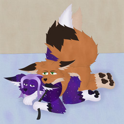 anal anal_penetration anthro big_tail bite bodily_fluids cheek_tuft collar cum cum_inside doggystyle duo ear_bite facial_tuft fluffy fluffy_ass fluffy_tail from_behind_position genital_fluids grabbing_sheets hair heart_symbol leash leashed_collar long_ears long_hair male male/male paws penetration purple_body sex star tail tongue tongue_out tuft myeluefurdie arctic_fox canid canine fox mammal red_fox true_fox 1:1 absurd_res hi_res