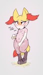 absurd_res anthro blush bodily_fluids brai_(slowderpyguy) braixen breasts breath ear_tuft feet female fur generation_6_pokemon genital_fluids hi_res multi_breast navel nintendo nipples pokemon pokemon_(species) shaved simple_background slowderpyguy solo sweat toes tuft urine worried