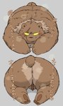 anthro anus backsack balls big_butt blush bodily_fluids brown_body brown_fur butt fur genitals kemono male musk overweight overweight_male simple_background solo sweat text gayousi7 bear mammal 2024 absurd_res hi_res japanese_text