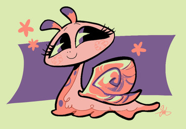 ambiguous_gender antennae_(anatomy) bald blush dipstick_antennae eyelashes feral flower glistening_shell multicolored_antennae pink_body pink_shell plant purple_eyes shell simple_background smile solo toony 555bunnies hasbro littlest_pet_shop lps_823 gastropod mollusk snail digital_drawing_(artwork) digital_media_(artwork)